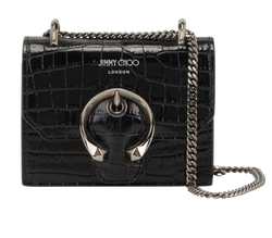 Paris Mini Croc Embossed Crossbody,Leather,Black,8J5XKN,2*
